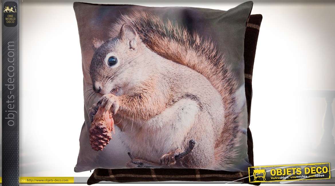 Housse de coussin 45 x 45 cm 100 % polyester motif animalier écureuil