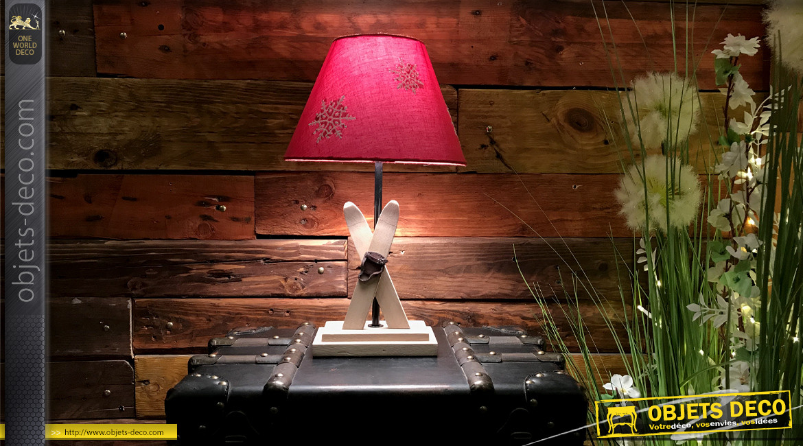 Pied de lampe en bois esprit montagne avec skis 29 cm