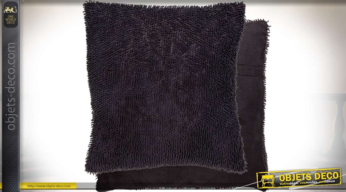 Housse de coussin gris foncé 45x45 à fibres épaisses en polyester
