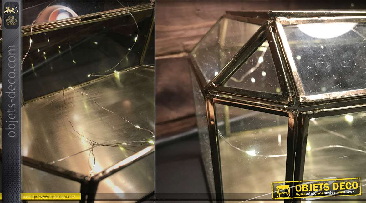Coffret vitrine en verre et métal finition laiton, de style vintage 31 cm
