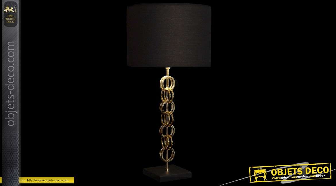 Grande lampe de table design en métal doré avec abat-jour noir 71 cm