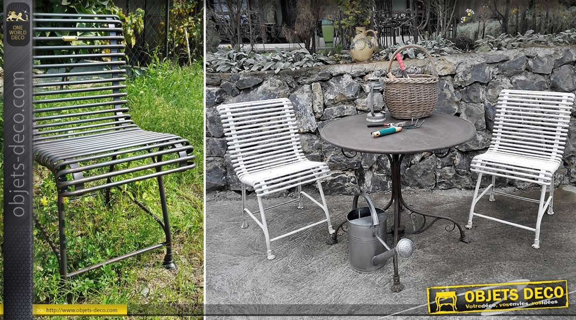 Chaise de jardin en fer forgé métal en 1/2 rond à l'ancienne