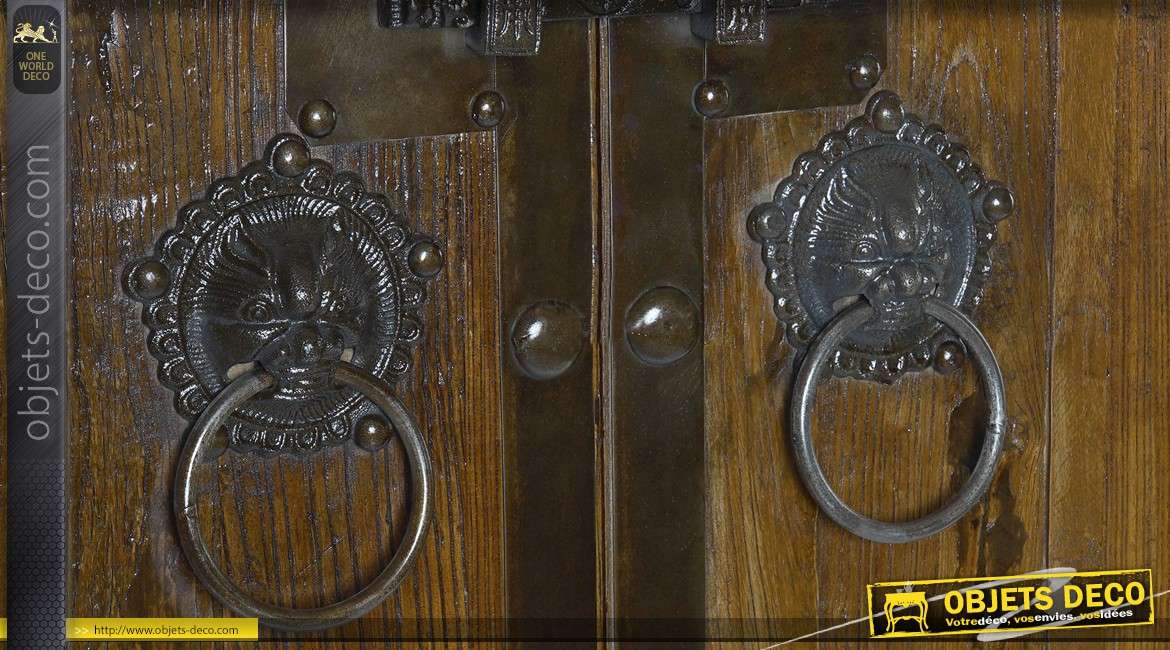 Armoire rustique orme et métal coloris brun antique sous 2 portes 180 cm