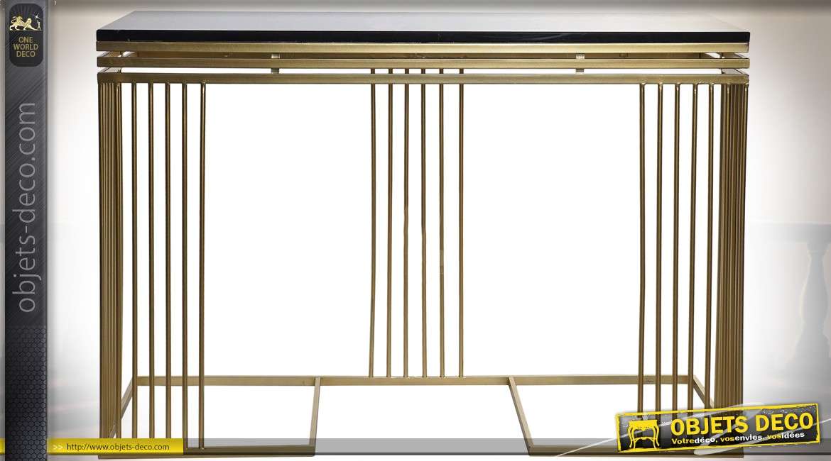 Console dorée design en métal avec plateau en marbre noir 120 cm