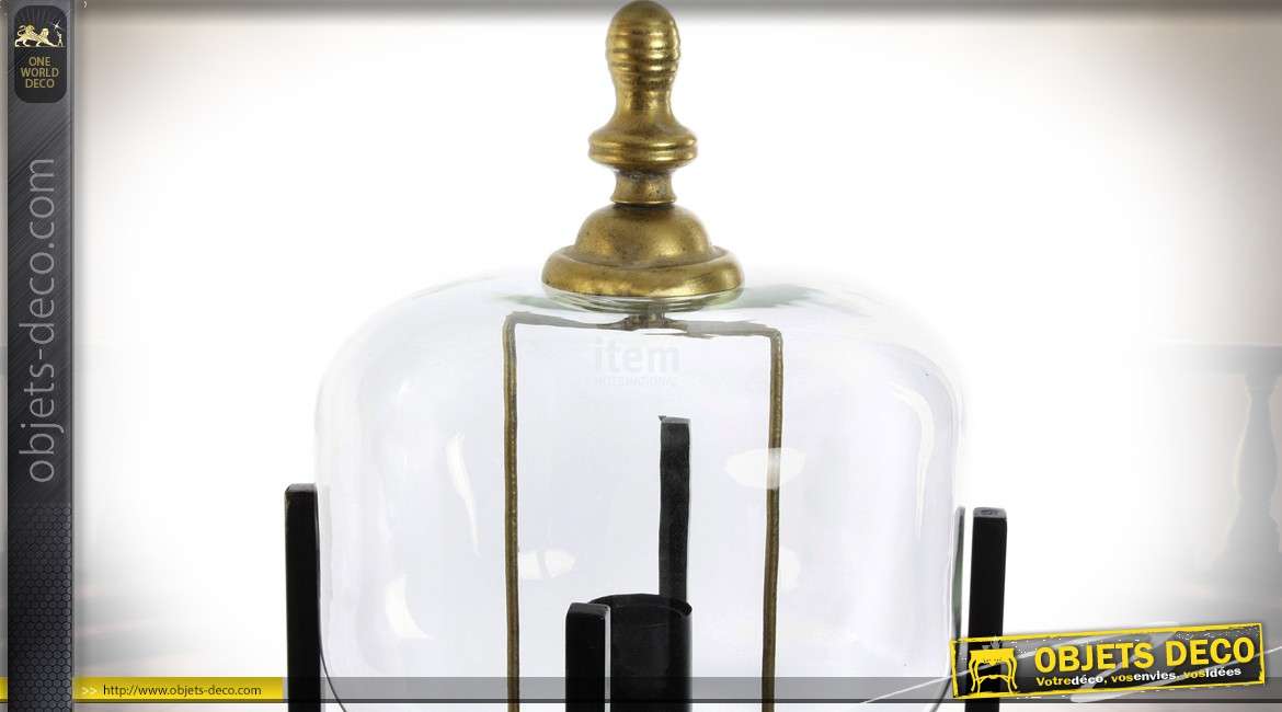 Lampe rétro en verre et métal sur support à quatre pieds 64,5 cm