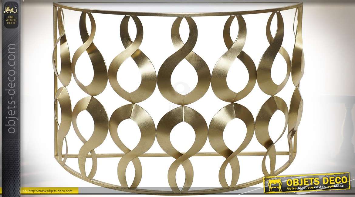 Console design en verre et métal forme en demi-lune finition dorée 120 cm