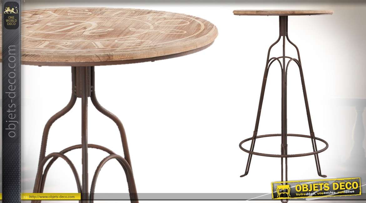 Table bistro haute ronde en bois et métal 107 cm Ø 60 cm