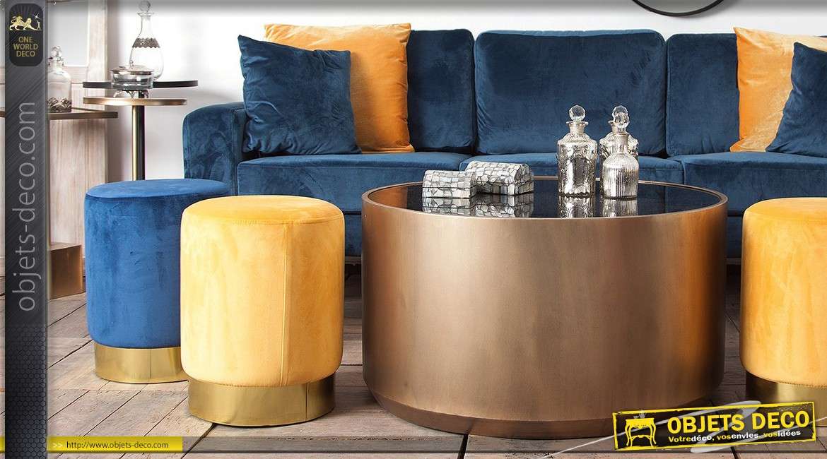 Table sellette noir et doré style Art Déco en métal et verre 66 cm