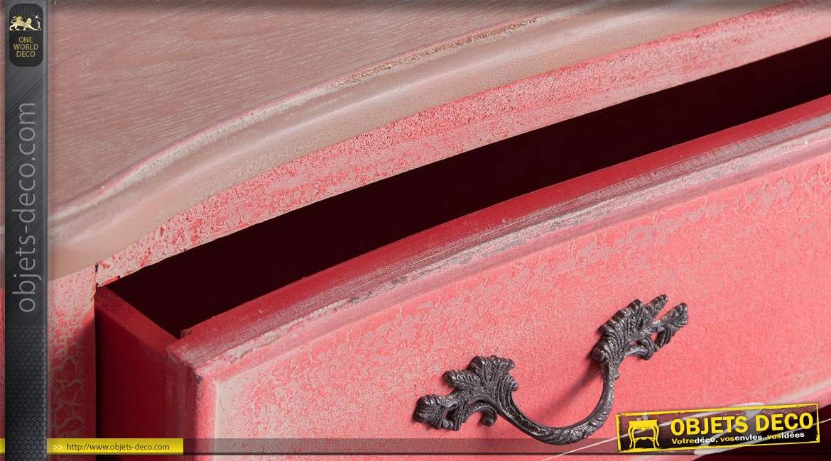 Commode rose vieilli à trois tiroirs de style rétro 103 cm