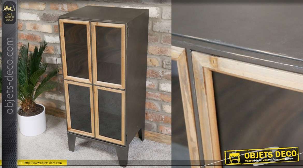Meuble d'appoint en bois et métal de style industriel - 1 porte vitrée