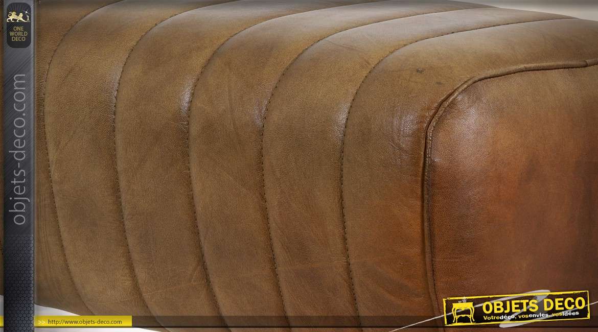 Banc cuir marron en forme de cheval d'arçons 87 cm