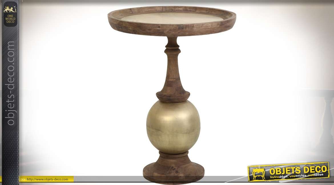 Table à thé ronde en bois et métal finition zinc doré 90 cm