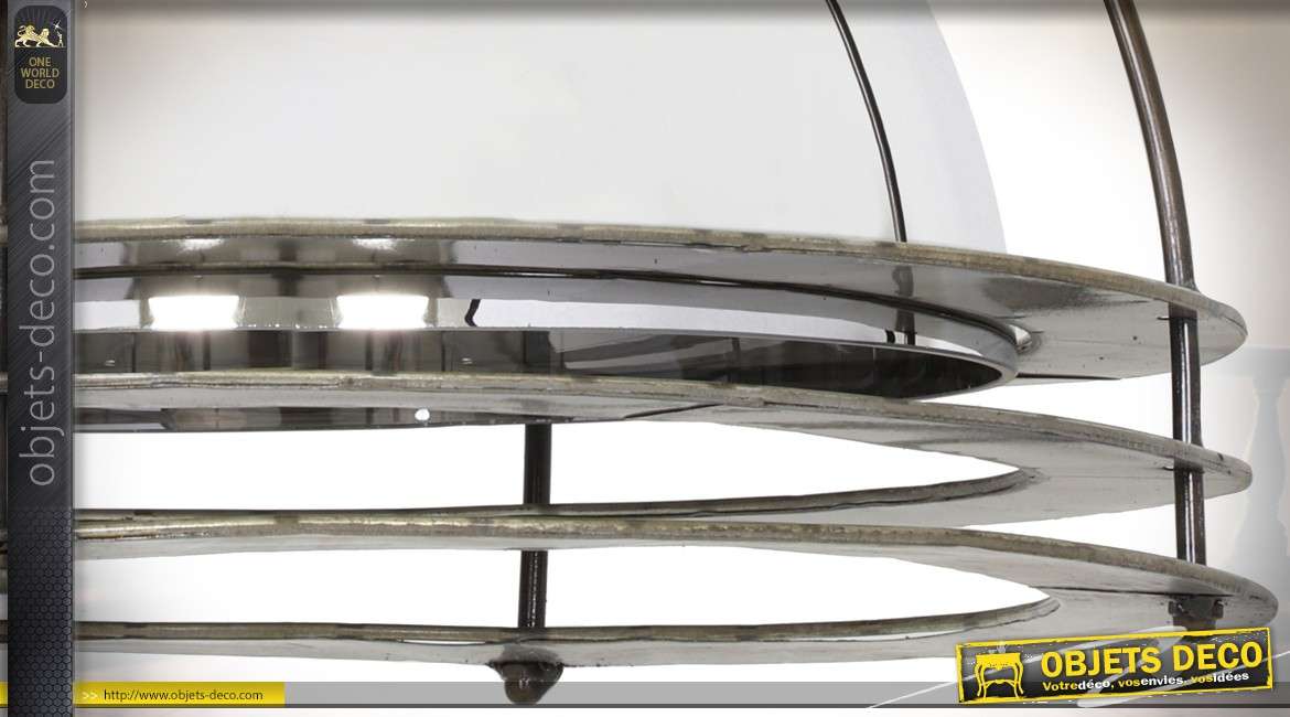 Suspension industrielle design en verre et métal Ø 40 cm