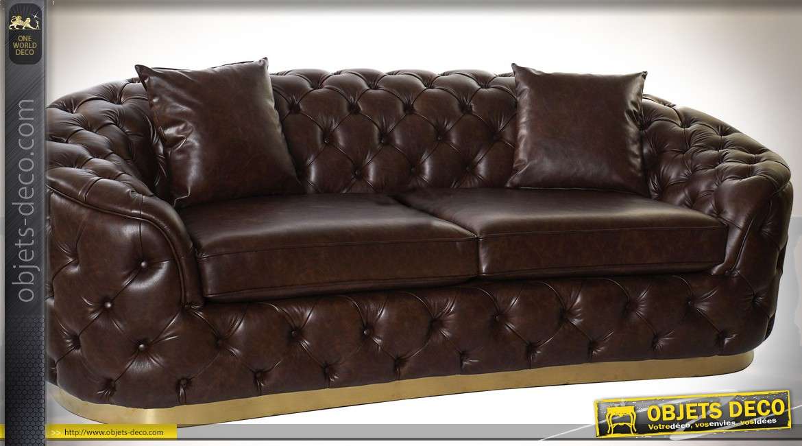 Canapé 3 places en similicuir noir capitonné style lounge 222 cm