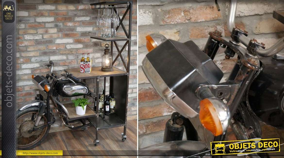 Meuble bar industriel et rétro en forme d'ancienne moto 180 cm