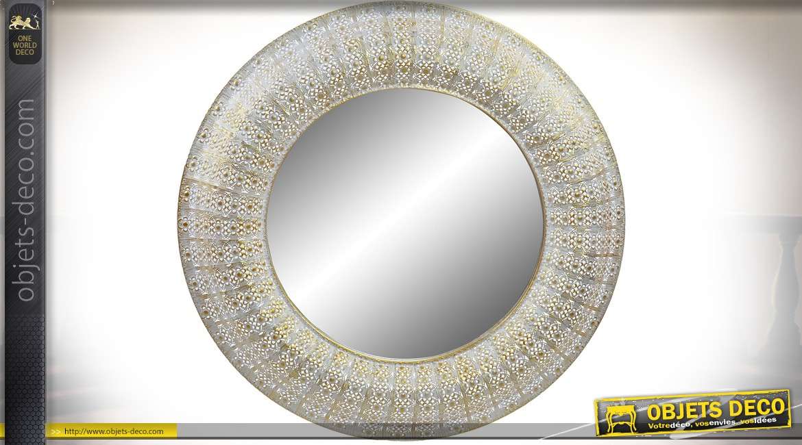 Miroir circulaire en métal doré façonné de style oriental Ø 100 cm