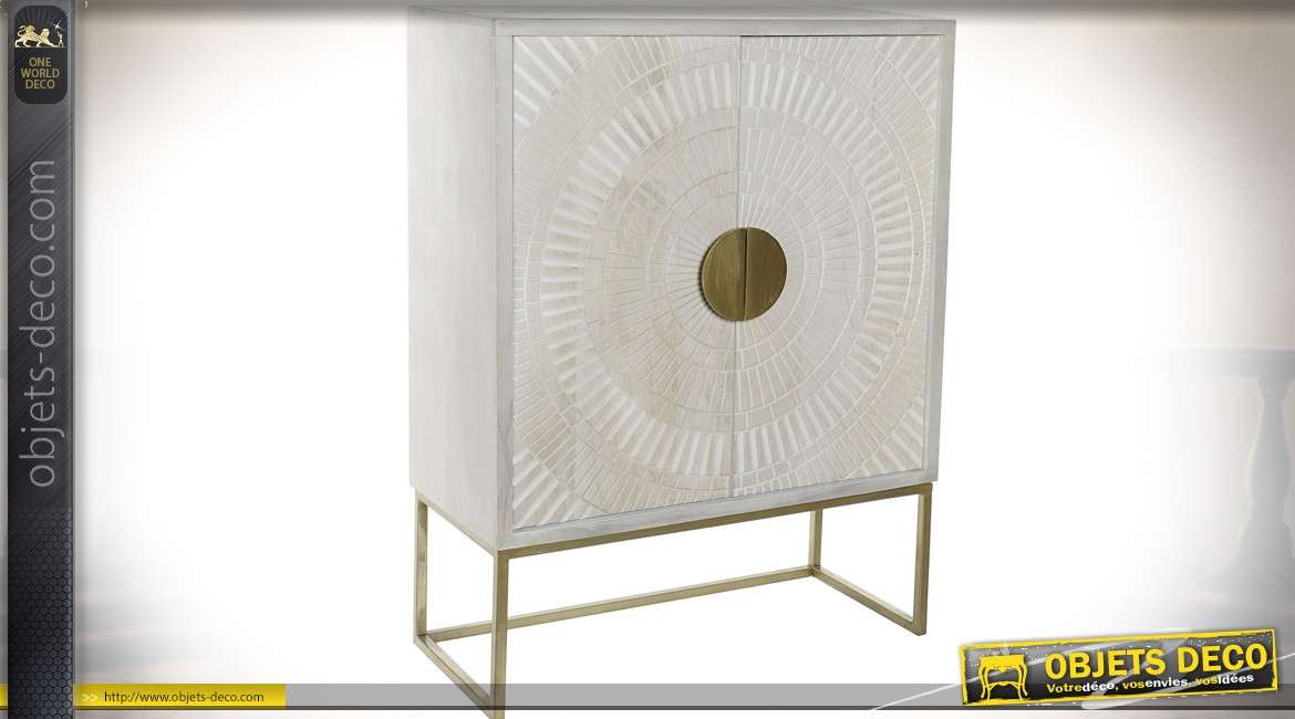 Armoire design teintes ivoire et or avec portes sculptées 119 cm