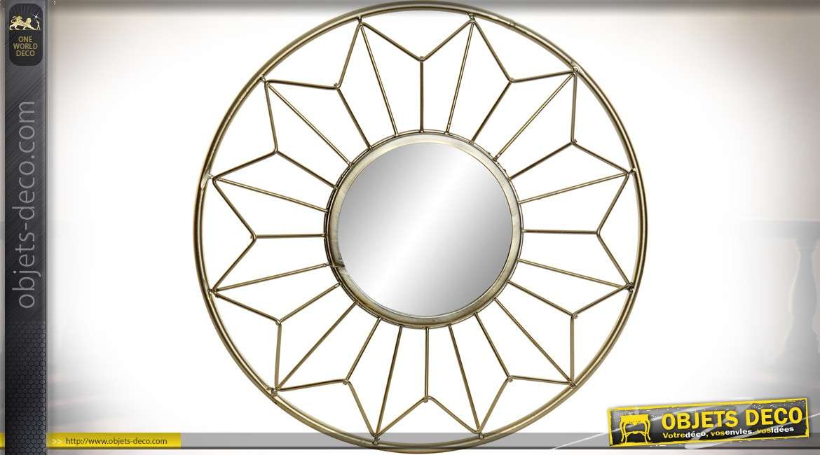 Miroir circulaire avec encadrement étroilé en métal doré Ø 35 cm