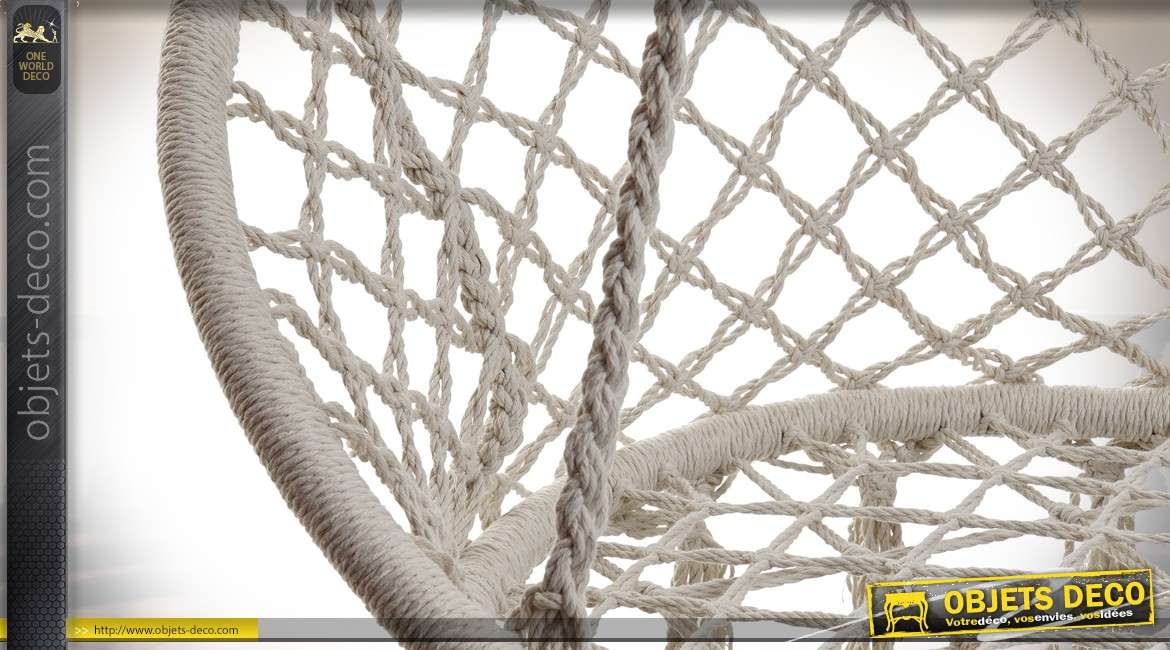 Fauteuil suspendu en cordage de coton écru tressé forme ronde 135 cm