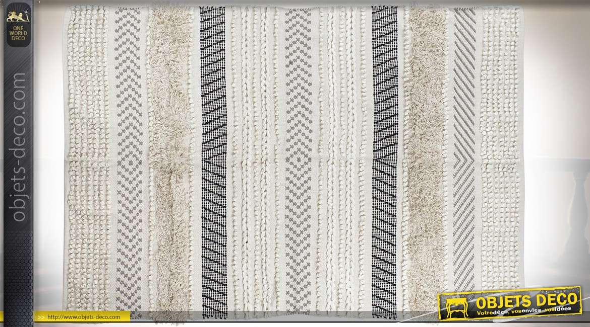 Grand tapis boho en coton à motifs ethniques 2,3 mètres par 1,6 mètre