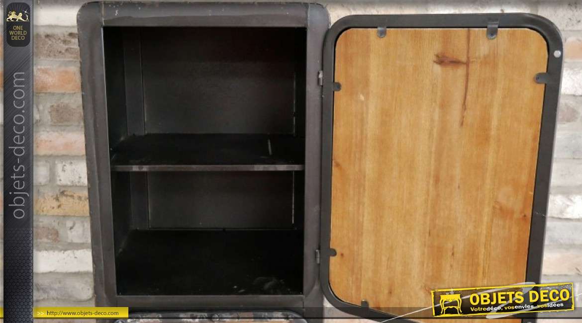 Meuble d'appoint en métal finition usée et bois de sapin, de style industriel 2 portes et 2 tiroirs