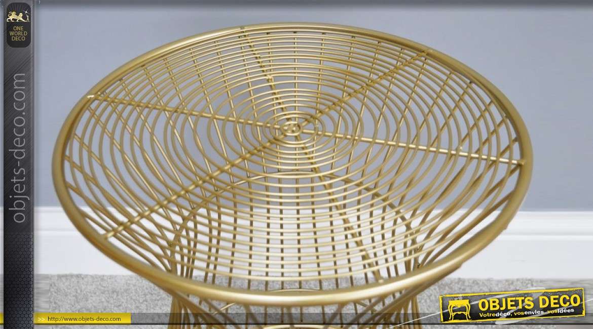 Table d'appoint en métal doré style contemporain -La cage dorée- 38cm