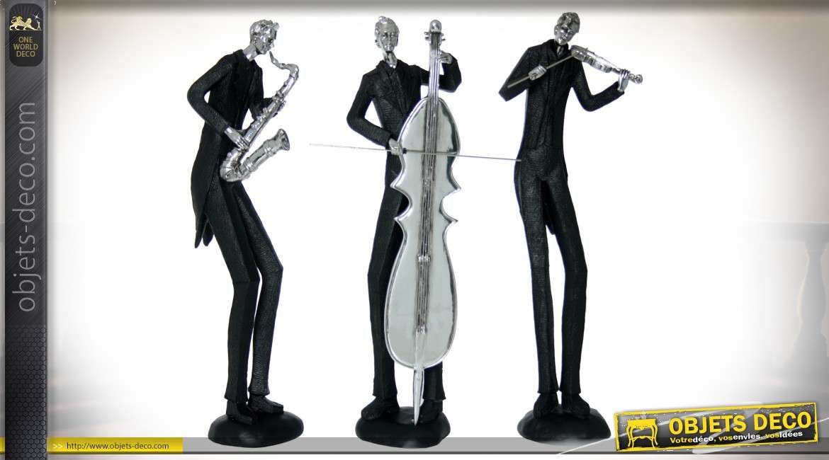 Statuette stylisée en résine noir et argent : le saxophoniste 47 cm