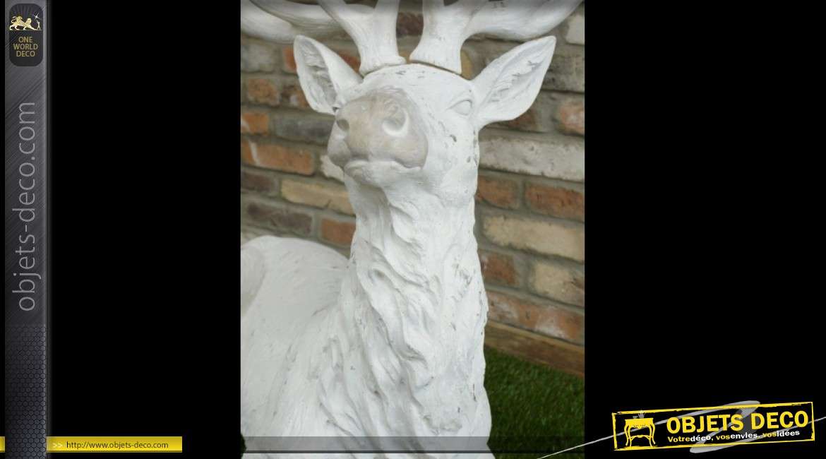 Grande sculpture de cerf blanc pour décoration de Noël 95 cm