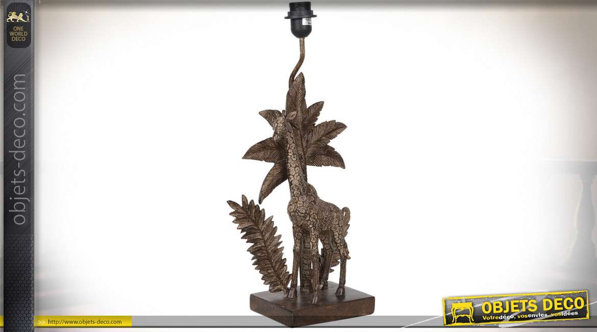 Pied de lampe effet bronze doré vieilli en forme de statuette de girafe 55 cm