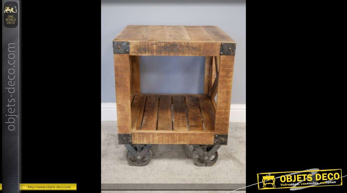 Table de chevet style draisine industrielle en bois et métal