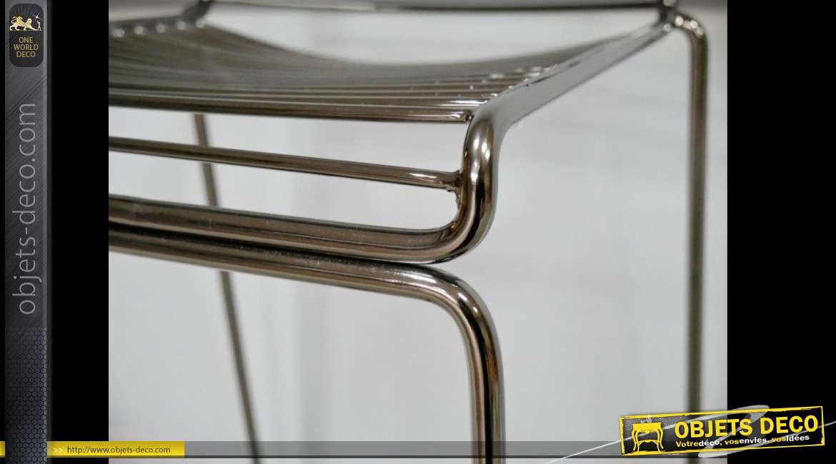 Chaise de bar haute en métal électro-plaqué de chromage argenté noir 85 cm