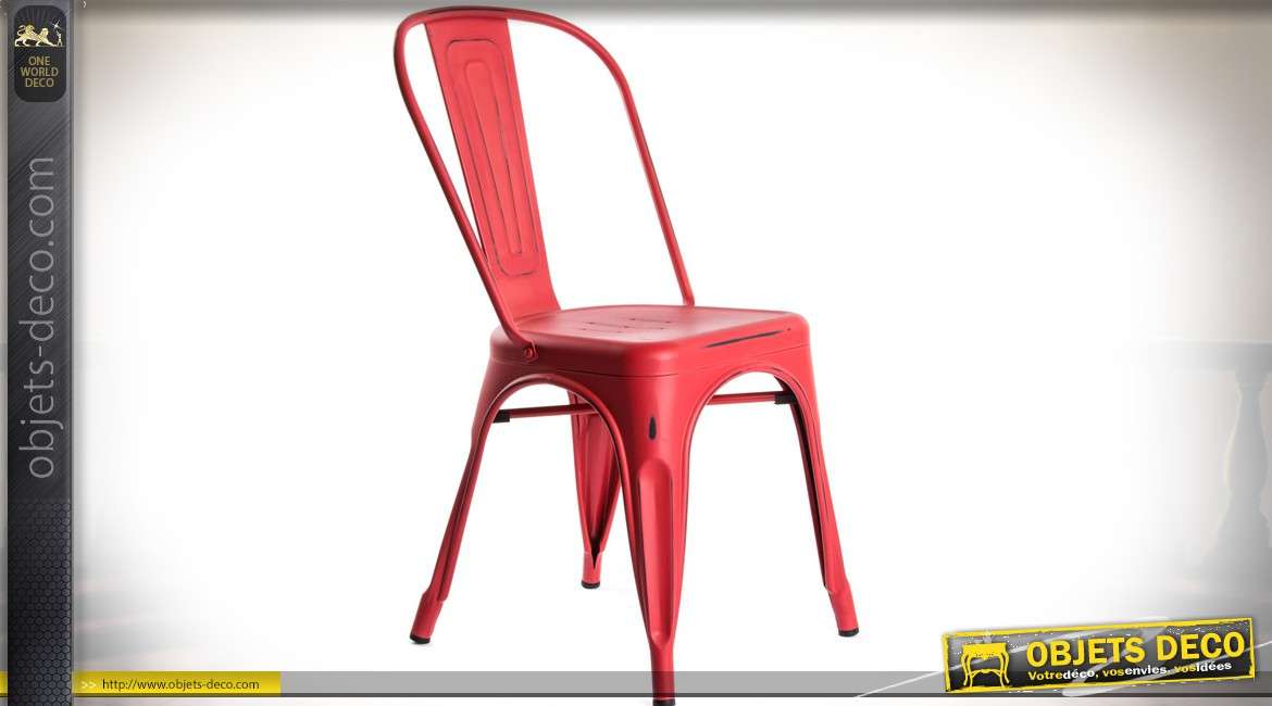 Chaise en tôle épaisse et métal style indus et rétro coloris rouge vieilli