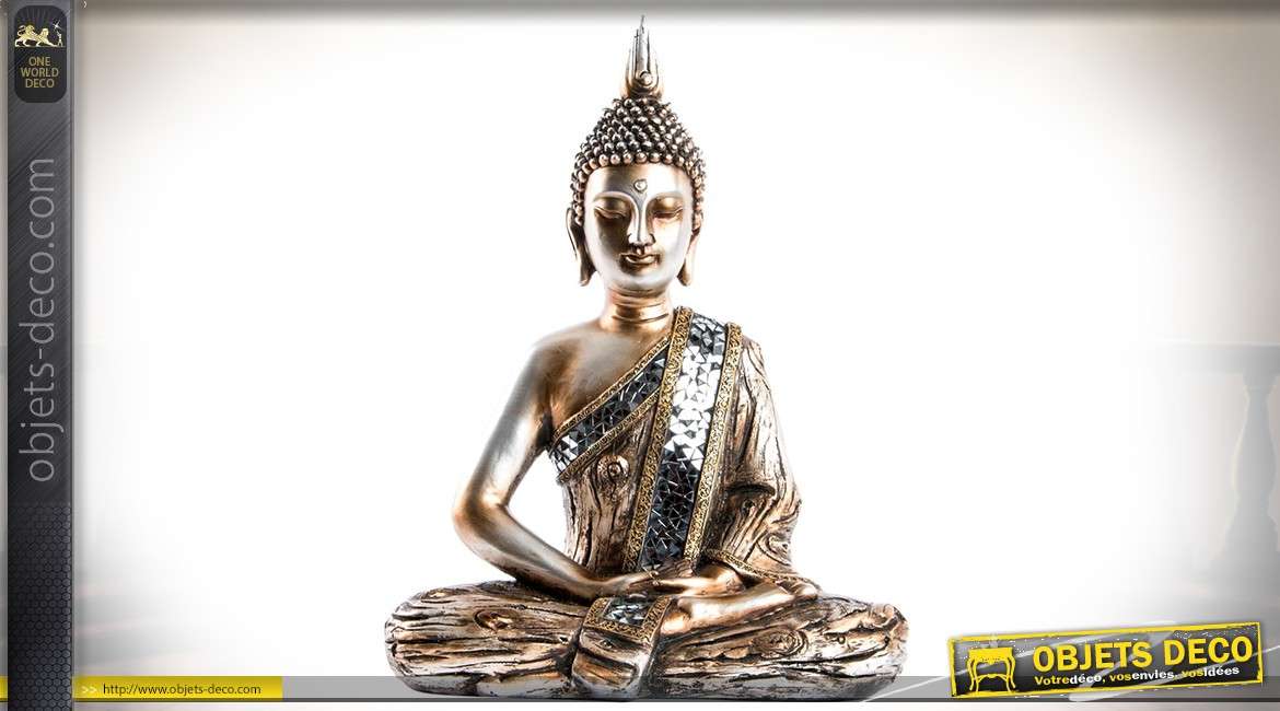 Statuette décorative de bouddha coloris doré et argenté 37 cm