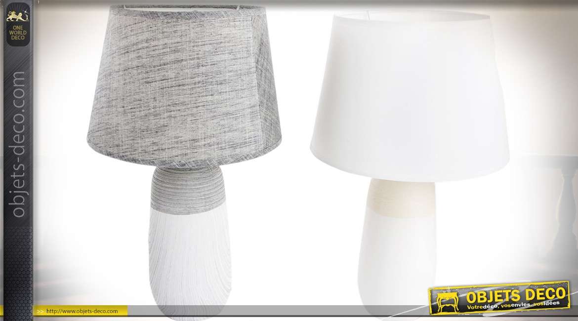 Duo de lampes avec pieds en céramique, blanc et gris, blanc et coquille d'oeuf
