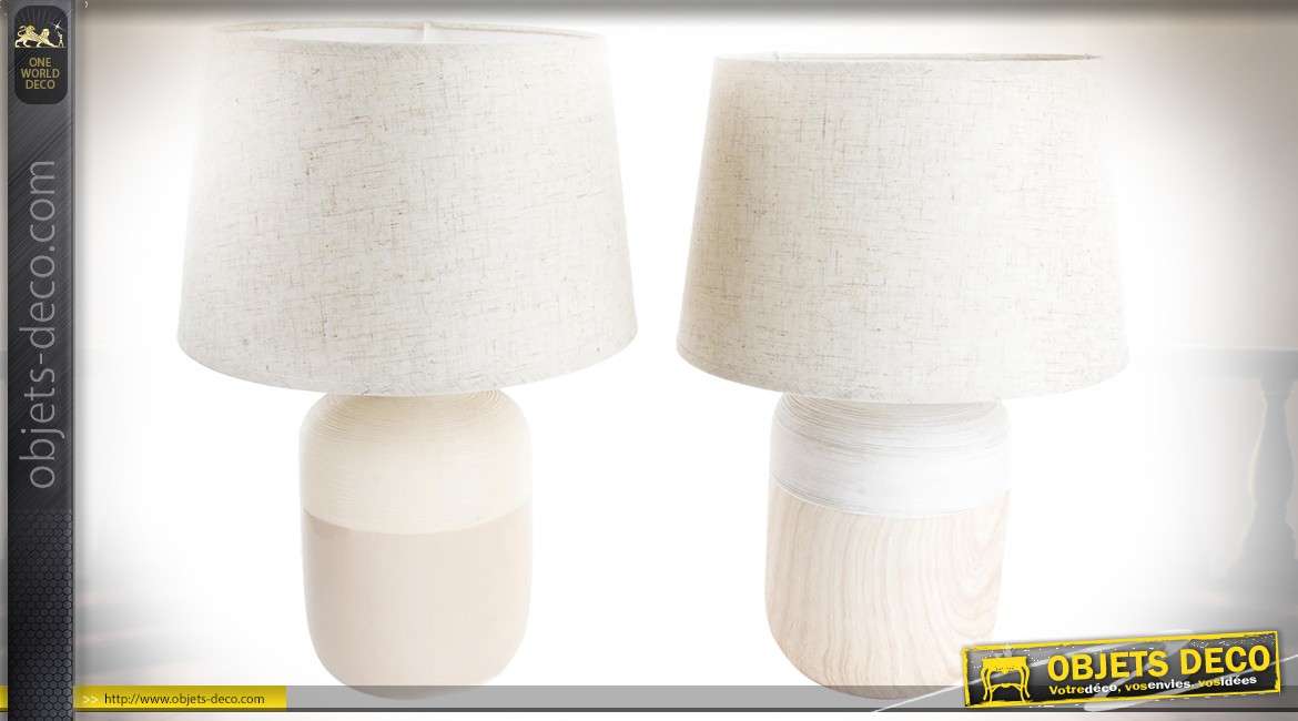 Lampes de table en céramique blanc cassé et beige clair avec abat-jour en tissu