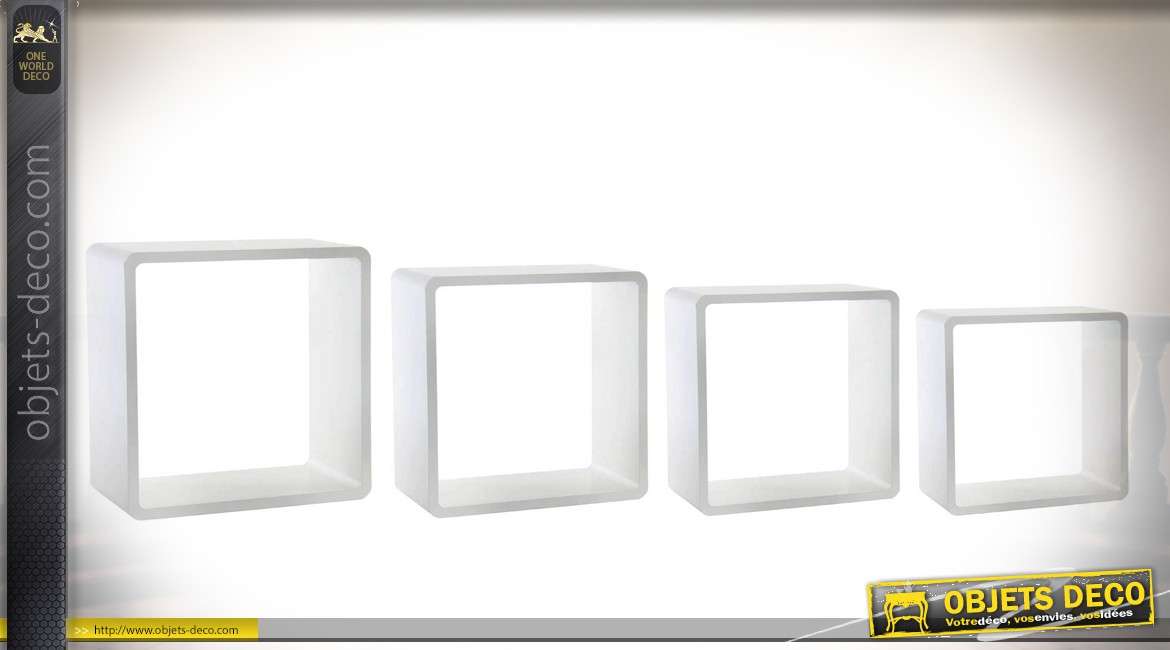 Série de 4 modules muraux étagères blanches carrées 43 x 43 cm
