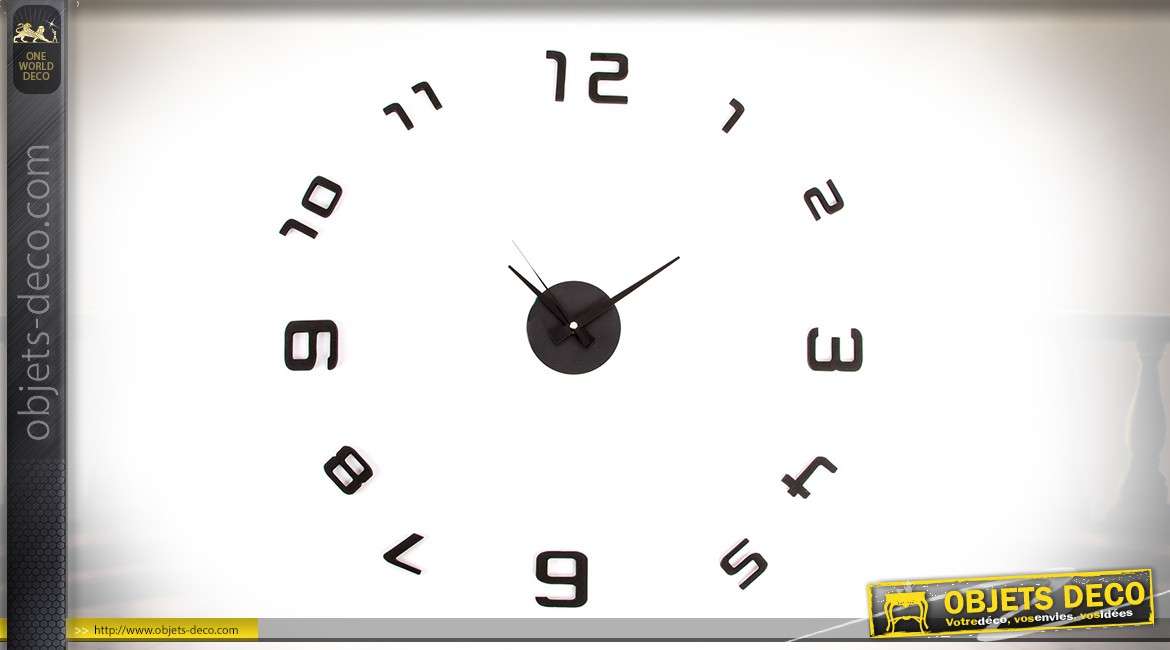 Horloge stickers de style minimaliste et design, coloris noir Ø 45 cm