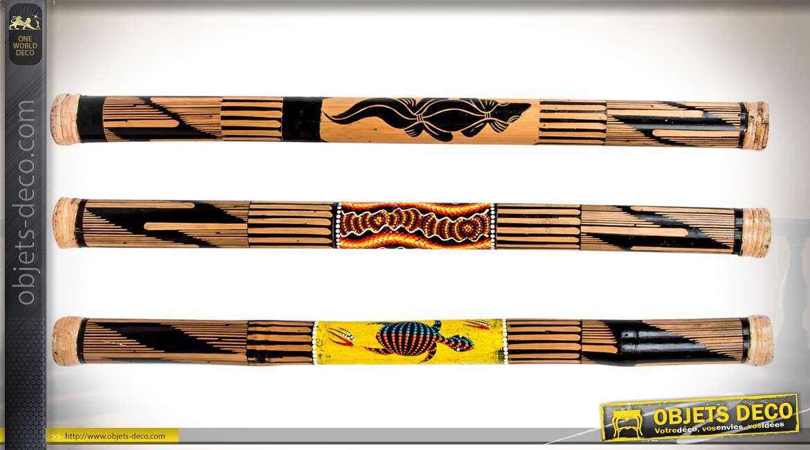 Set de 3 bâtons de pluie décoratifs en bois à motifs ethniques 80 cm