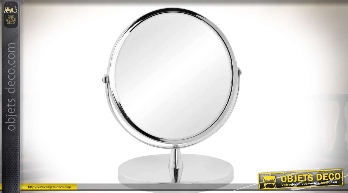 Miroir cosmétique sur pied en métal chromé 22 cm
