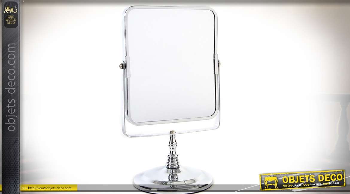 Miroir cosmétique de table à glace rectangulaire en métal chromé 26 cm