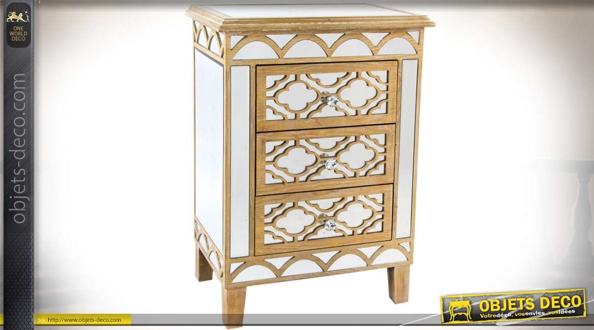 Chiffonnier à 3 tiroirs de style Art Déco inspiration vénitienne finition dorée