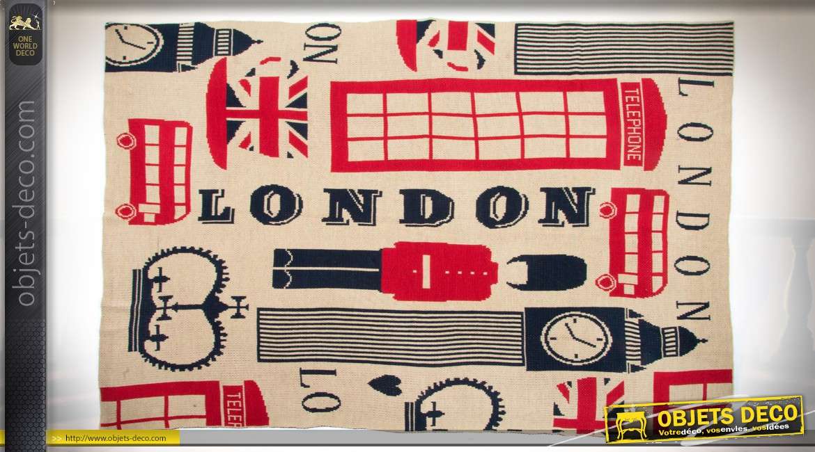 Plaid décoratif en acrylique thème décoratif Londres So British 170 x 130 cm