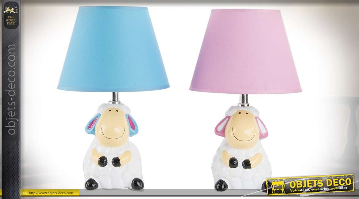 Duo de lampes de chevet pour chambre d'enfants motif brebis 33 cm