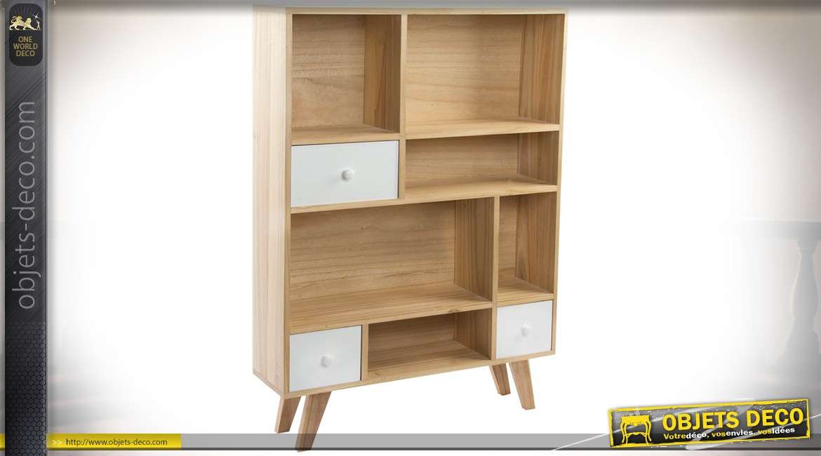 Meuble étagère compartimenté style scandinave bois naturel et blanc 104,5 cm