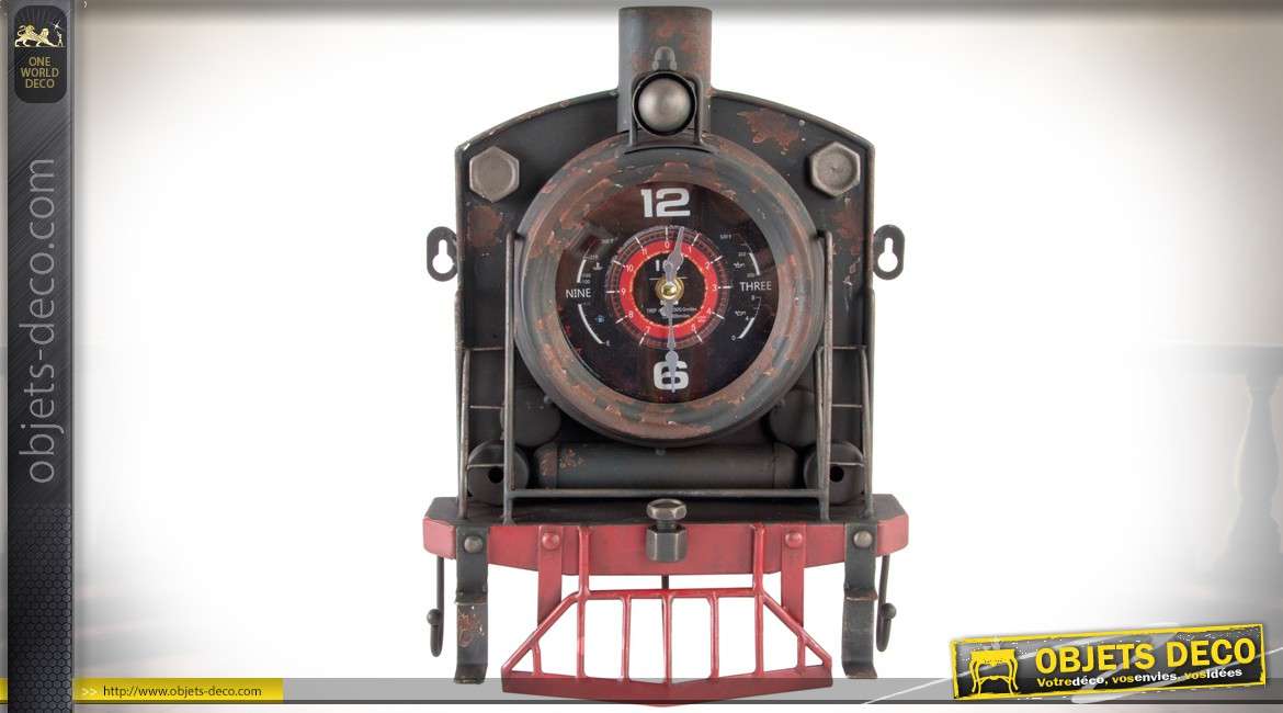Horloge mural en métal vieilli motif locomotive à vapeur ancienne 33 cm