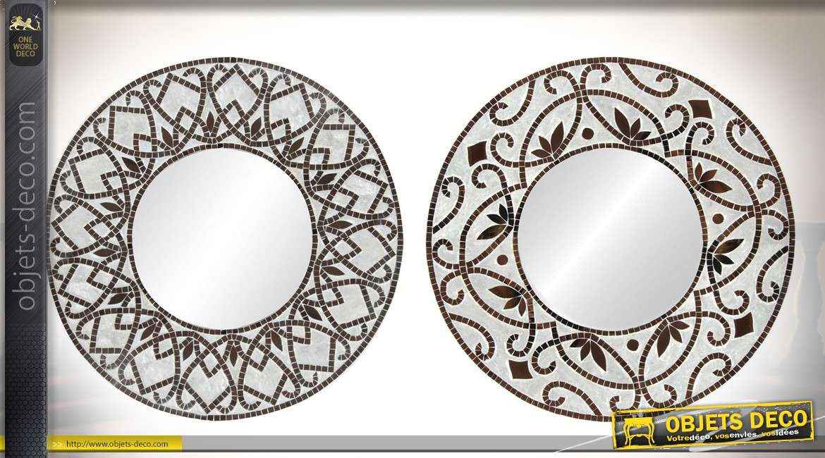 Ensemble de deux miroirs ronds en métal et mosaïque Ø 60 cm de style rétro