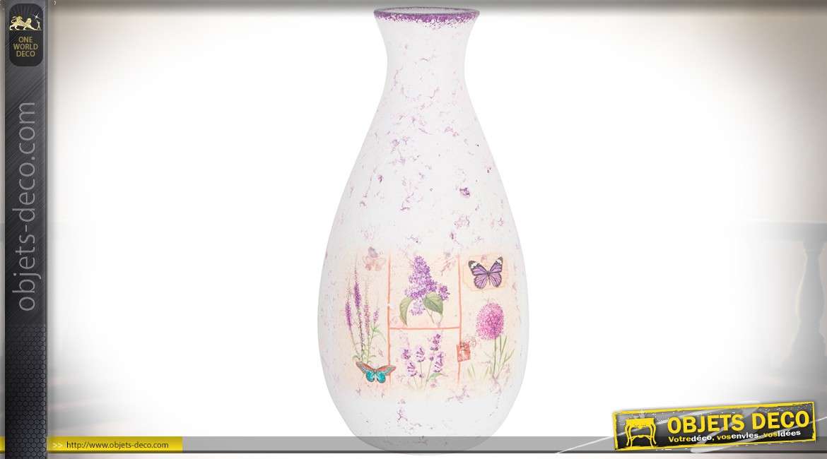 Vase en céramique forme goutte d'eau à décors sur le thème de lavande