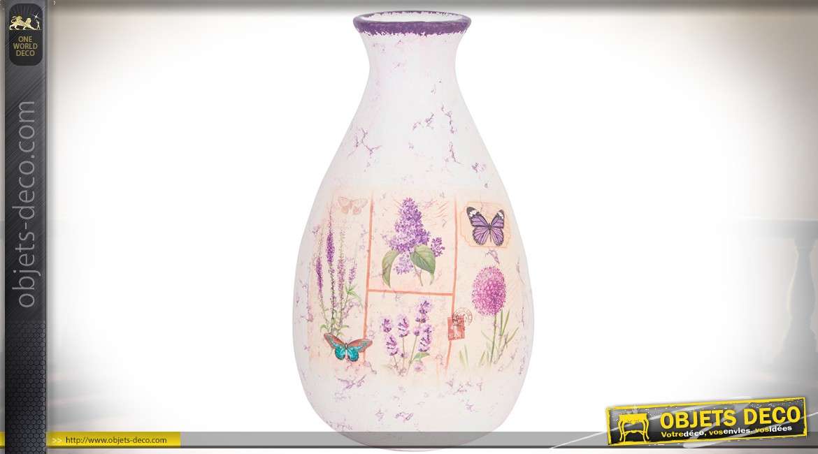 Vase en céramique thème faune et flore de provence, teinte lavande 21 cm