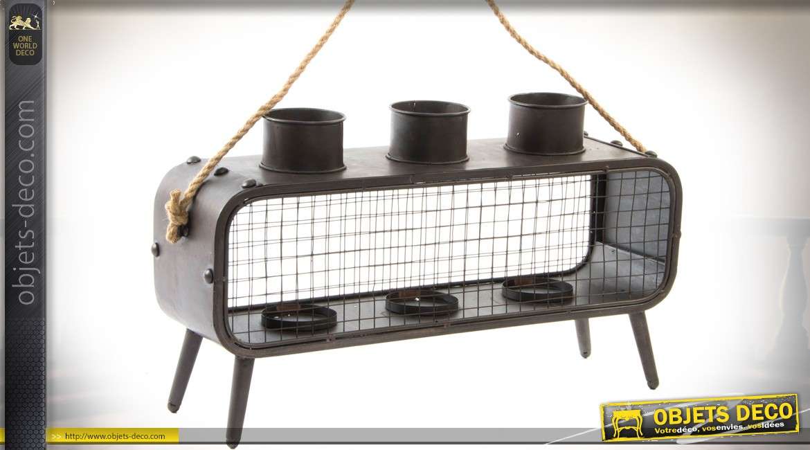 Lanterne bougeoir de table de style industriel à façade grillagée 60 cm