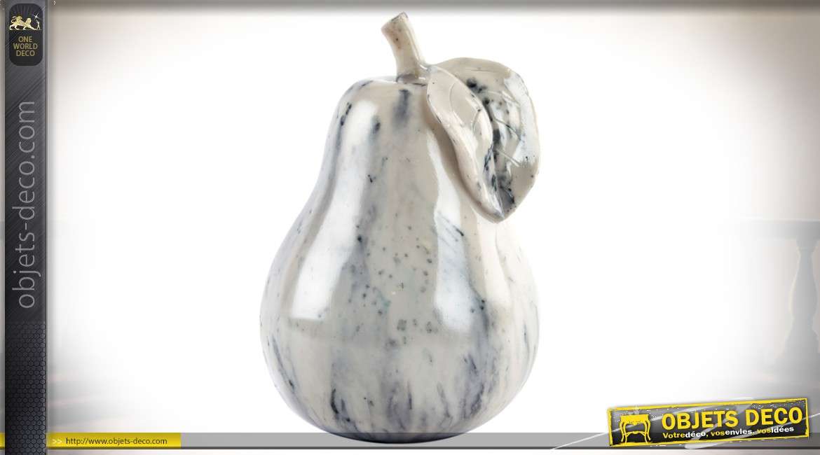 Objet déco : poire en résine finition brillante imitation marbre 21 cm